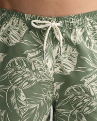 Classic Fit Tropical Leaves Print Swim Shorts