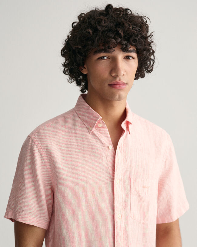 Regular Fit Striped Linen Short Sleeve Shirt