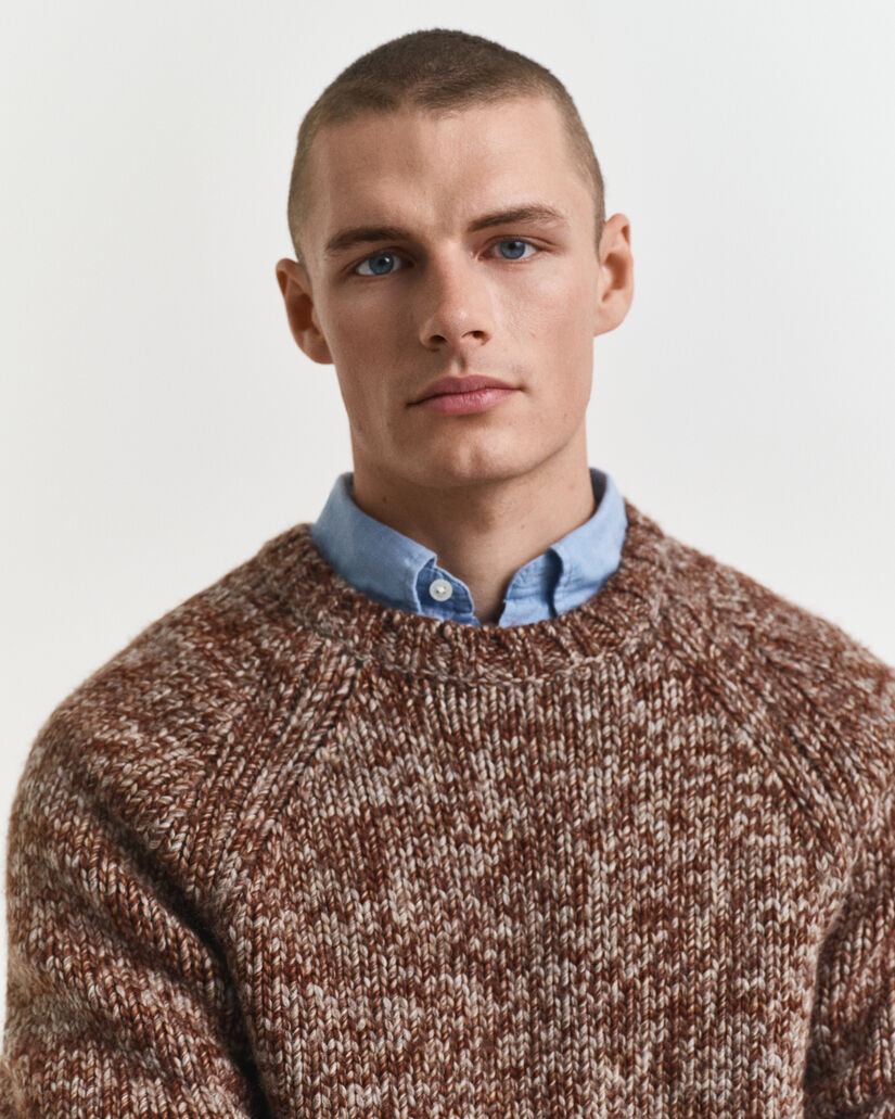 M&eacute;lange Wool Crew Neck Sweater