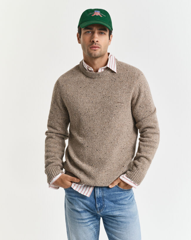 Wool Blend Nepps Crew Neck Sweater