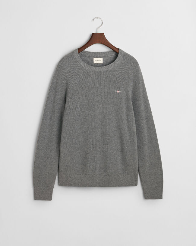 Ribbed Cotton Wool Crew Neck Sweater