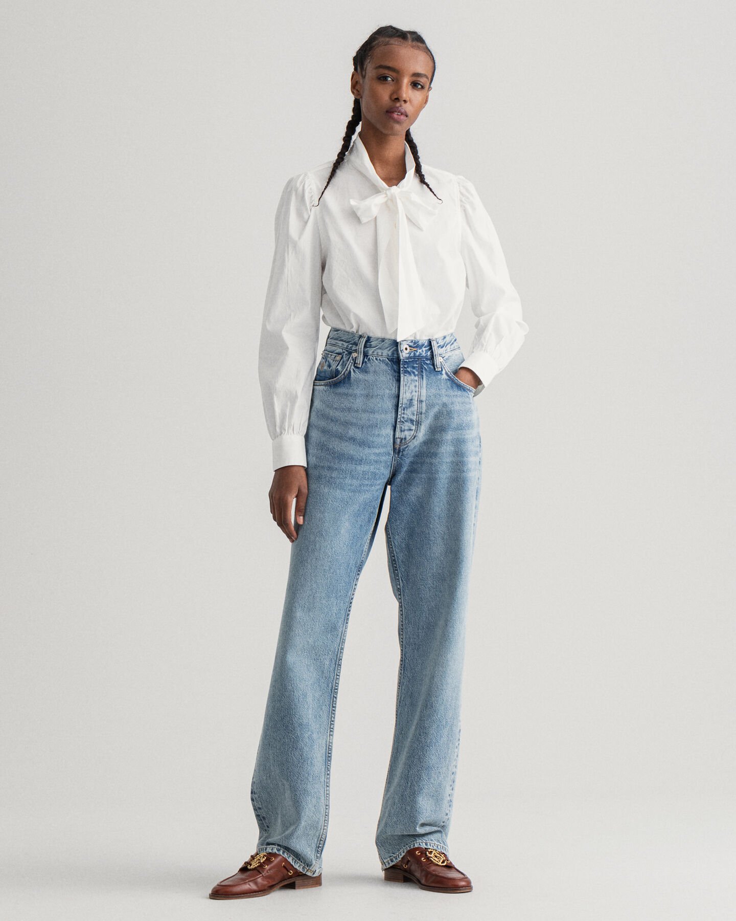 Bow Puff Sleeve Oxford Shirt