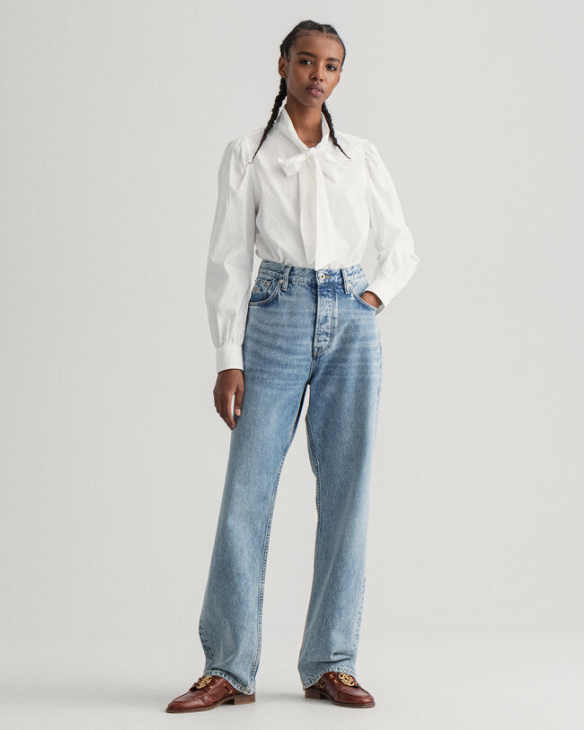 Bow Puff Sleeve Oxford Shirt