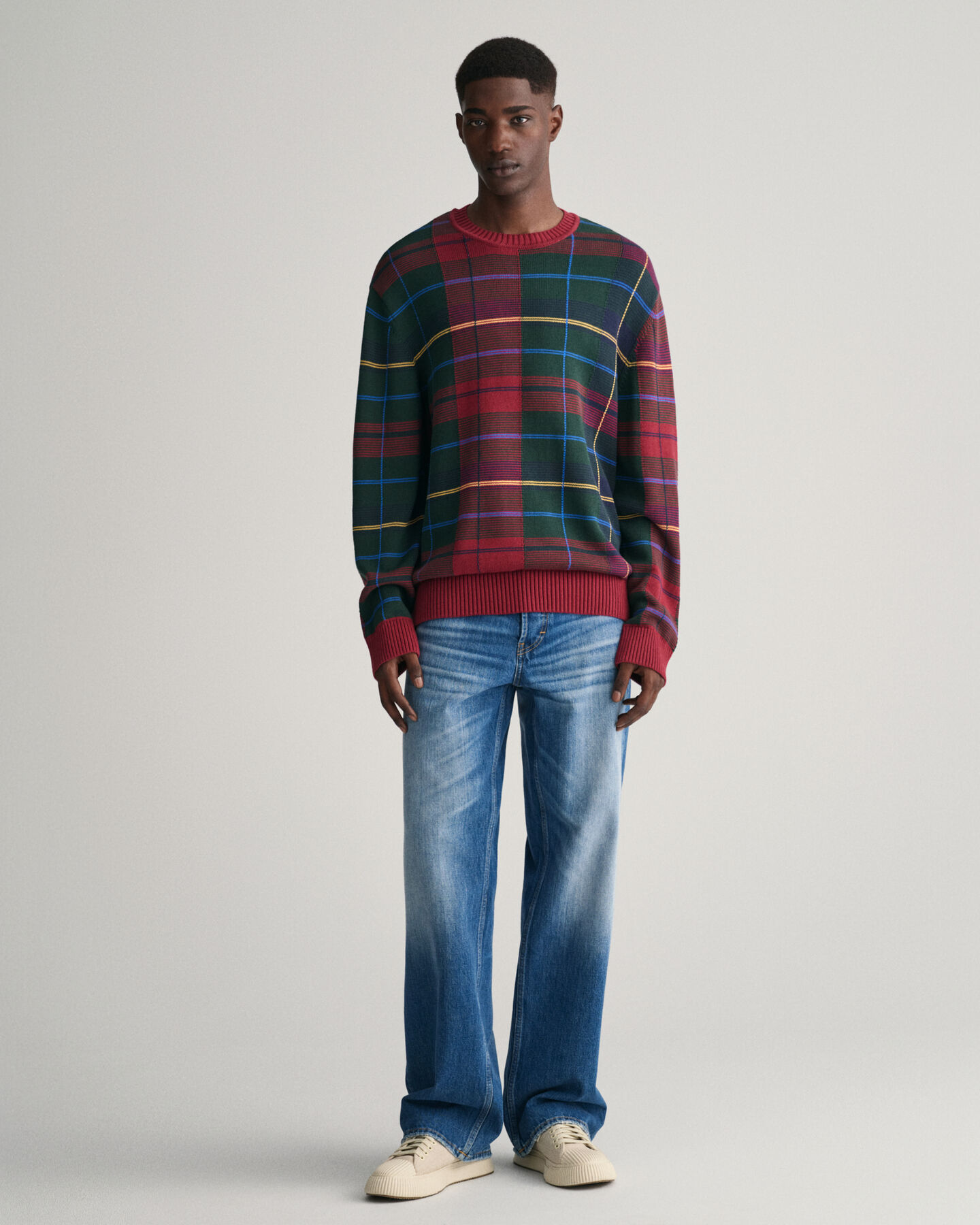 Tartan Jacquard Crew Neck Sweater