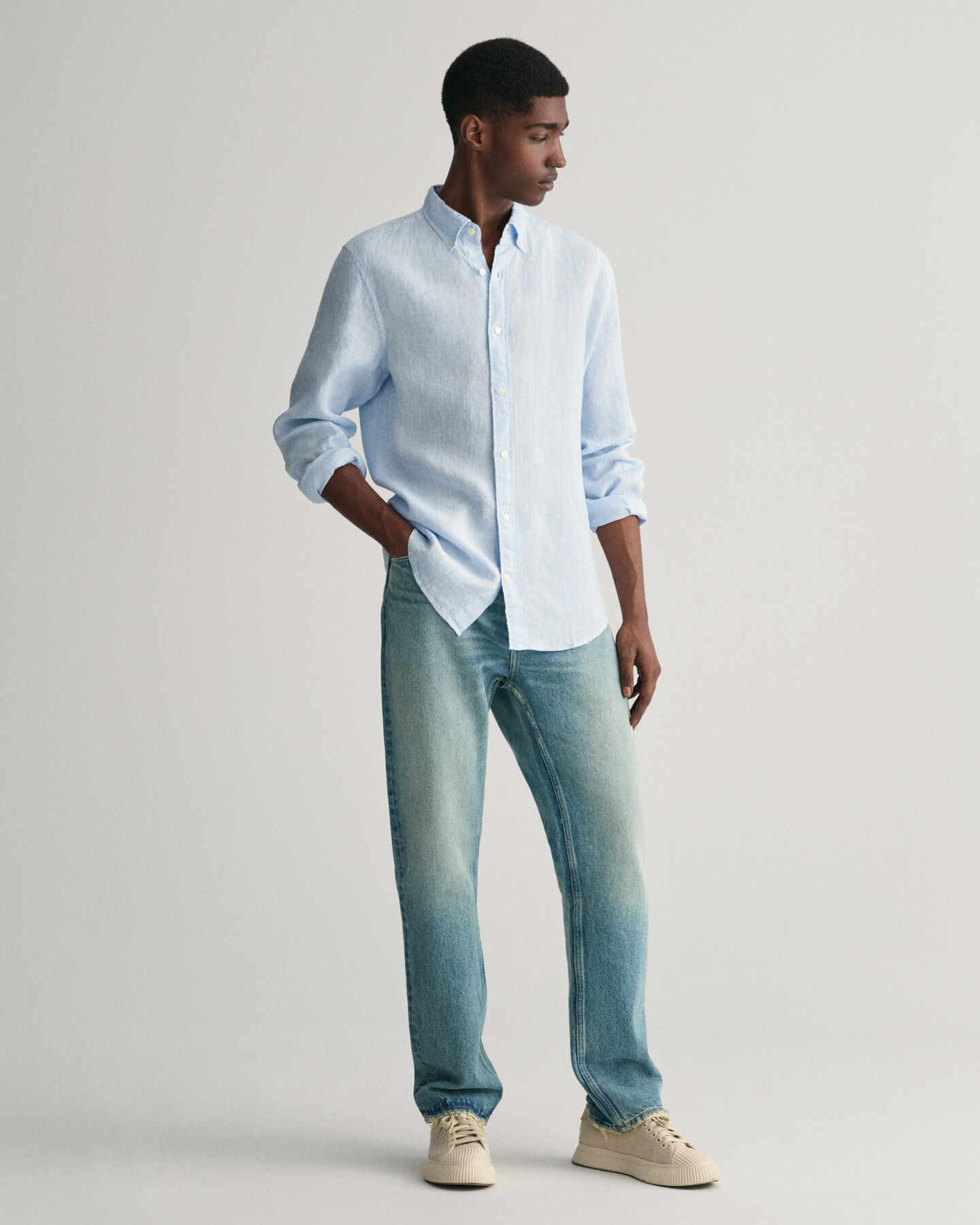 Slim Fit Houndstooth Linen Shirt