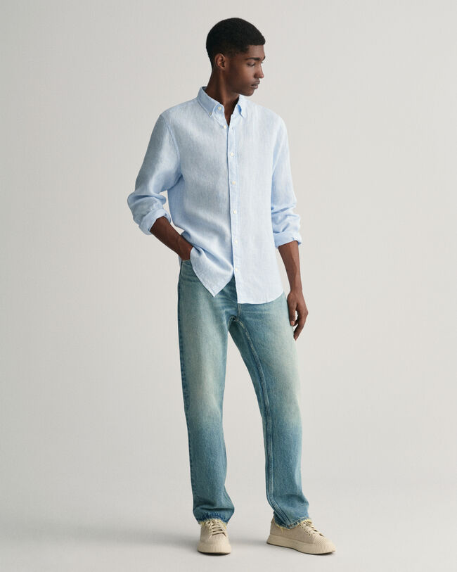 Slim Fit Houndstooth Linen Shirt