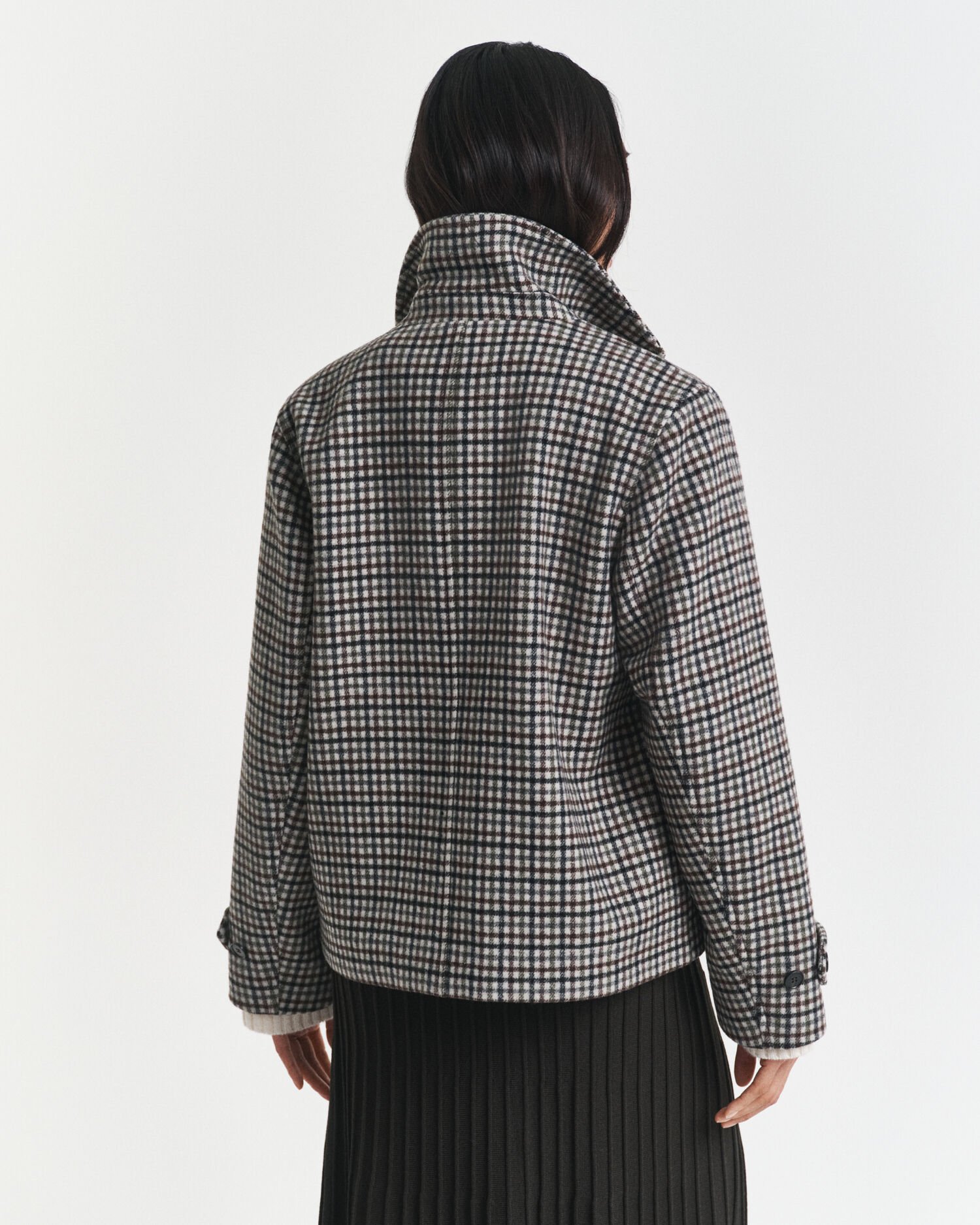 Short Checked Wool Blend Car Coat