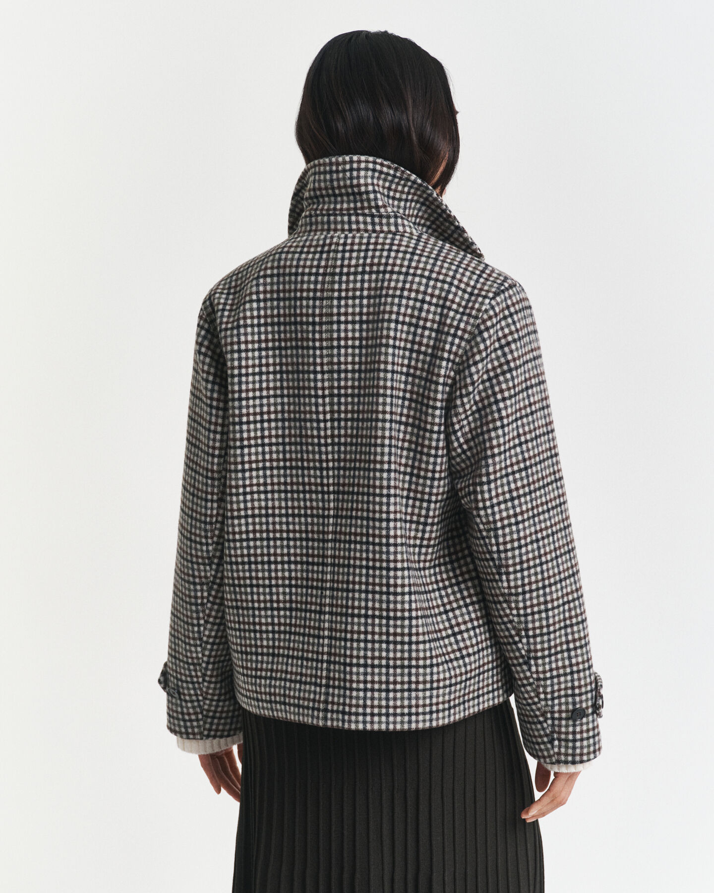 Short Checked Wool Blend Car Coat