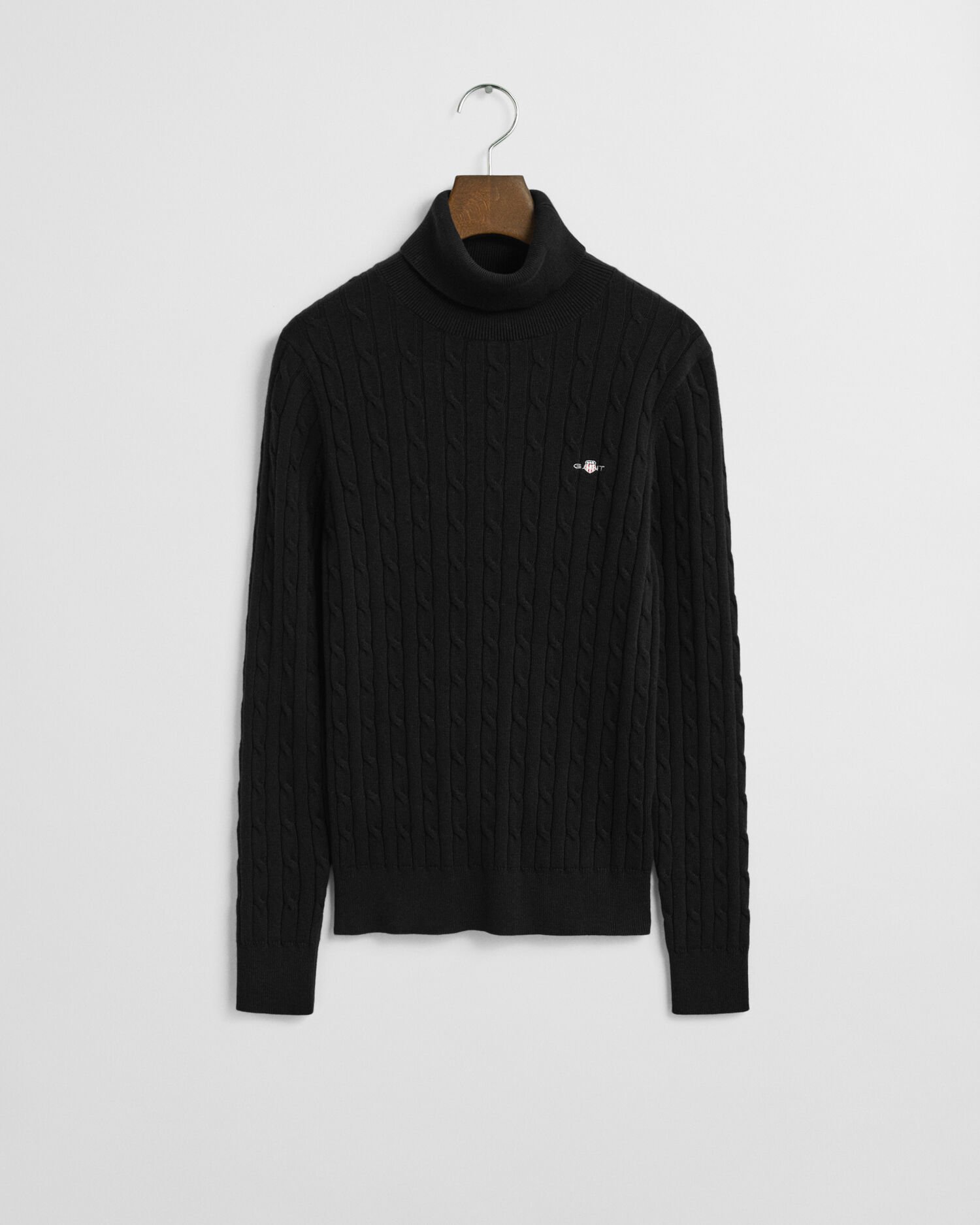 Stretch Cotton Cable Knit Turtleneck Sweater