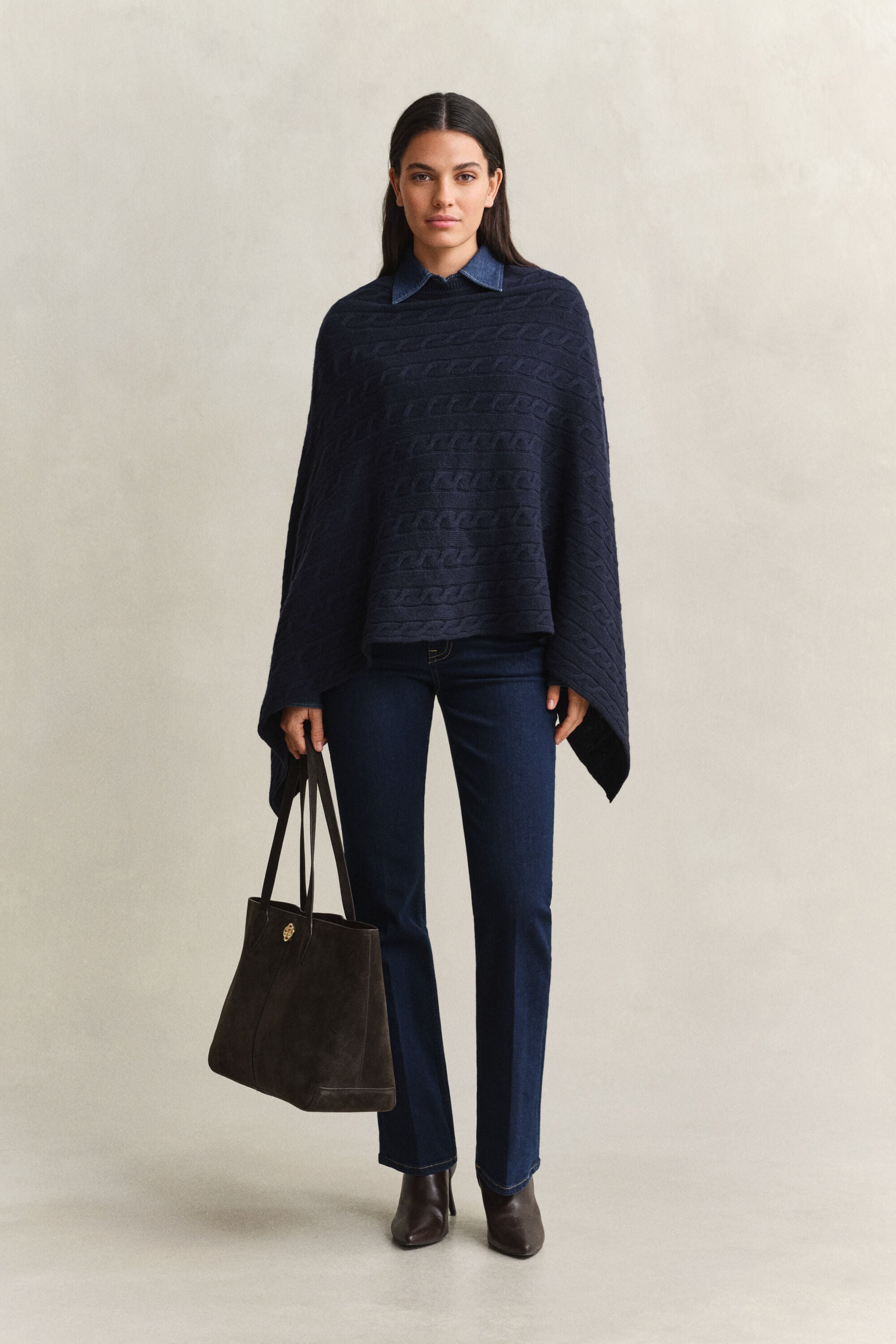 Wool Cable Knit Poncho