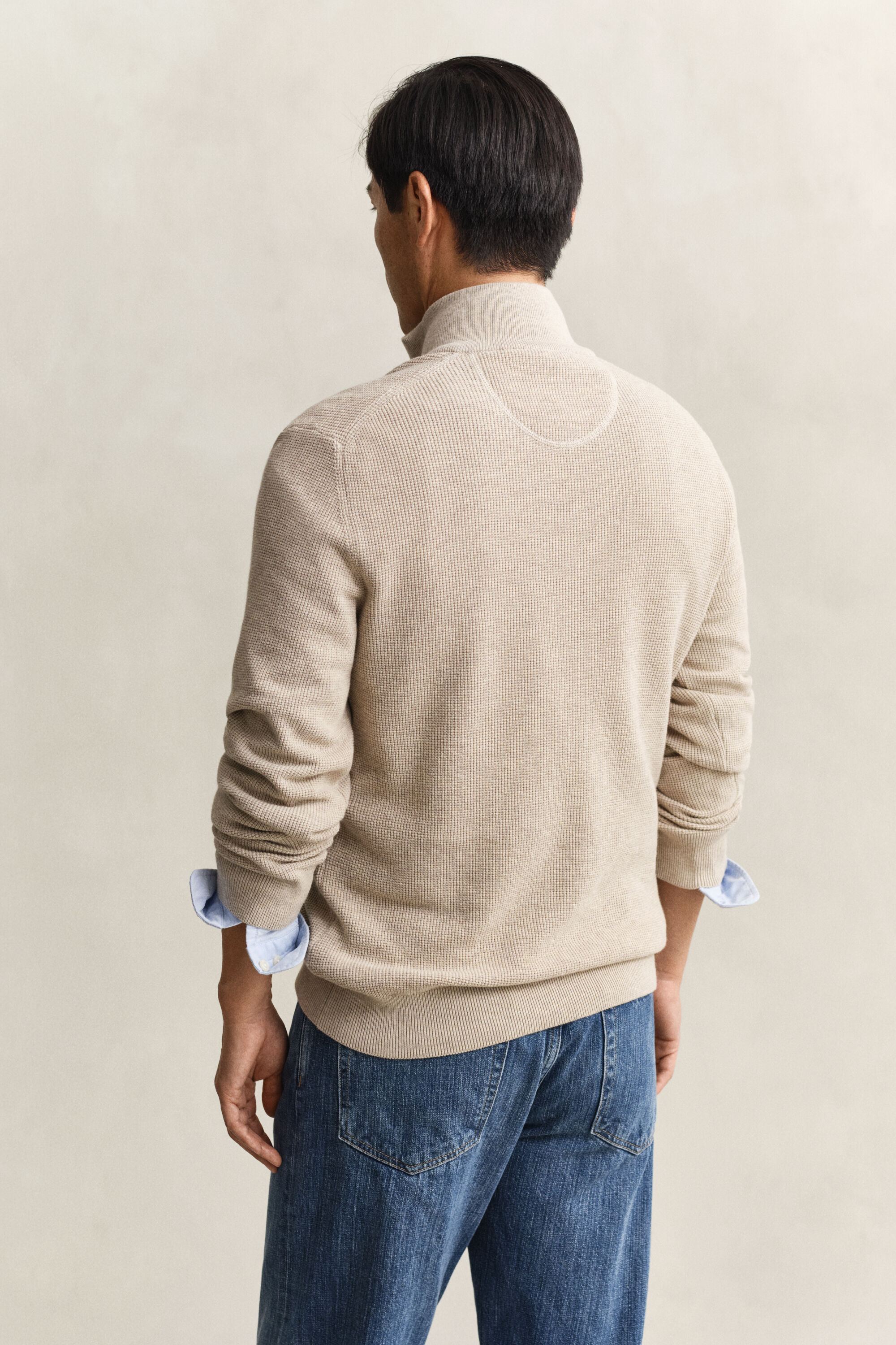 Textured Cotton Half-Zip Sweater