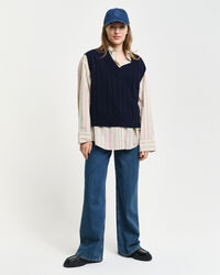 Wide Ribbed Wool V-Neck Sweater Vest