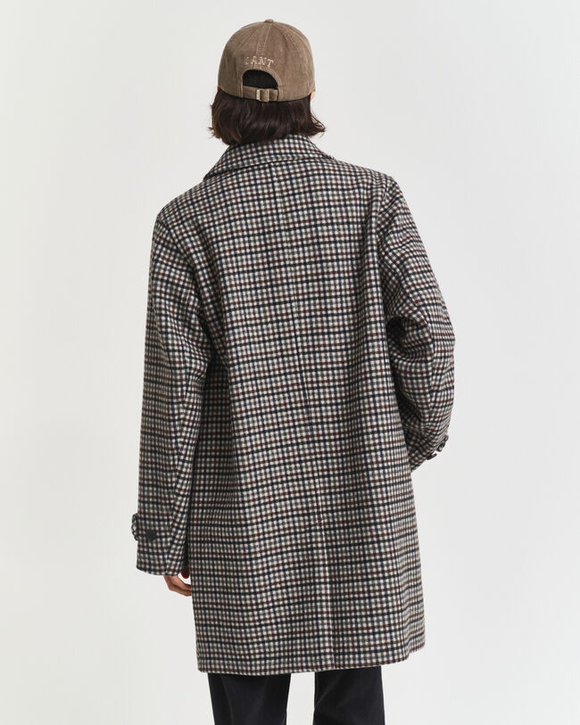 Checked Wool Blend Car Coat