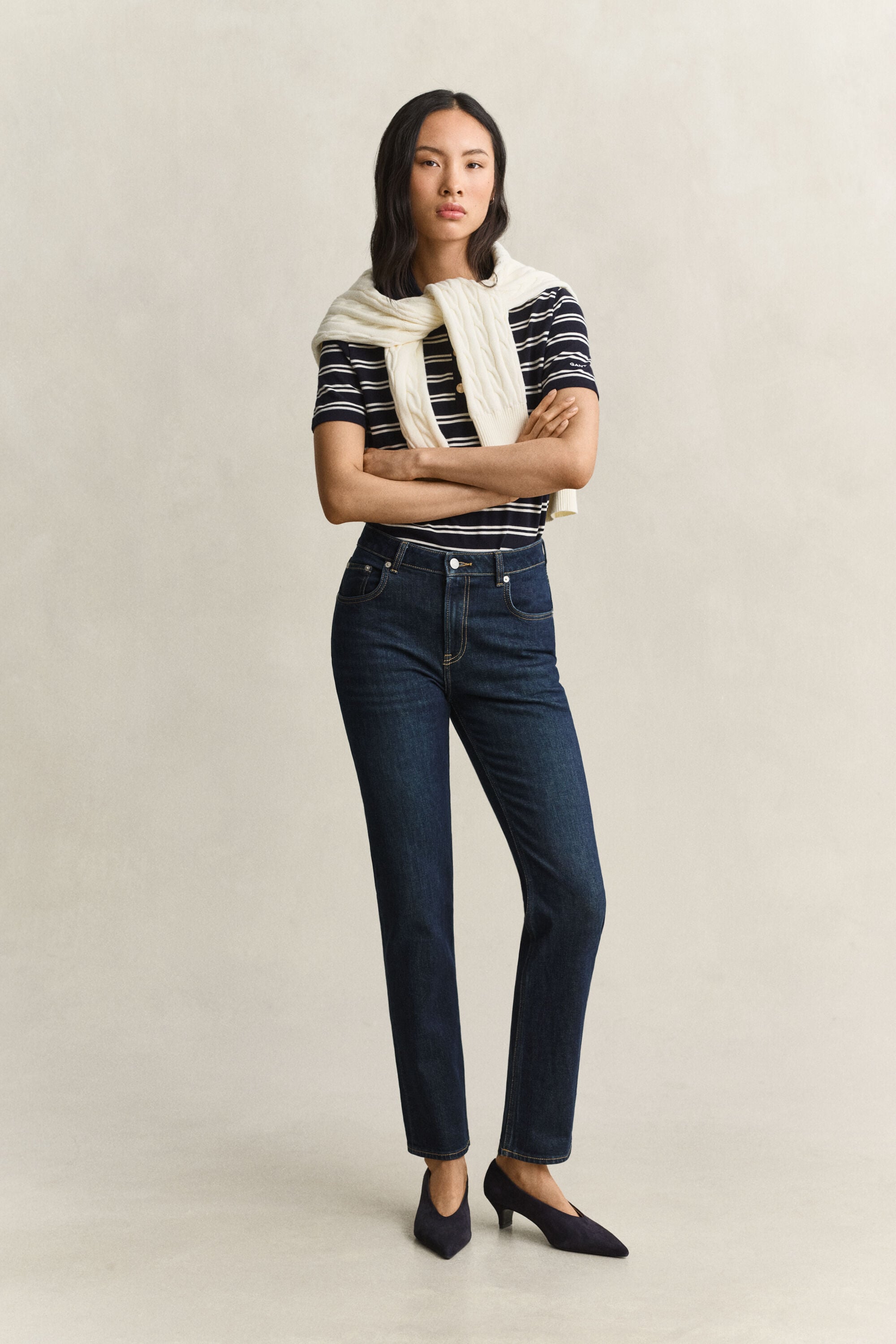 Striped Piqué Polo Top