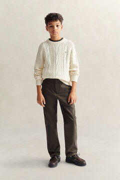 Teen Boys Cable Knit Sweater — CREAMED WHITE 6
