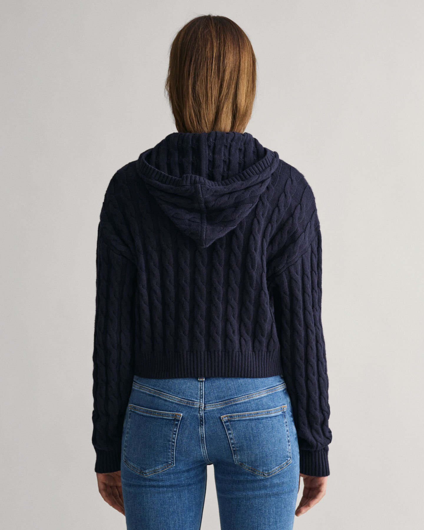 Teen Girls Shield Cropped Cable Knit Zip Hoodie