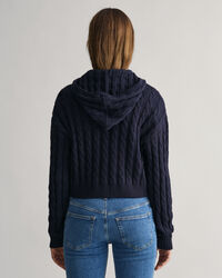 Teen Girls Shield Cropped Cable Knit Zip Hoodie