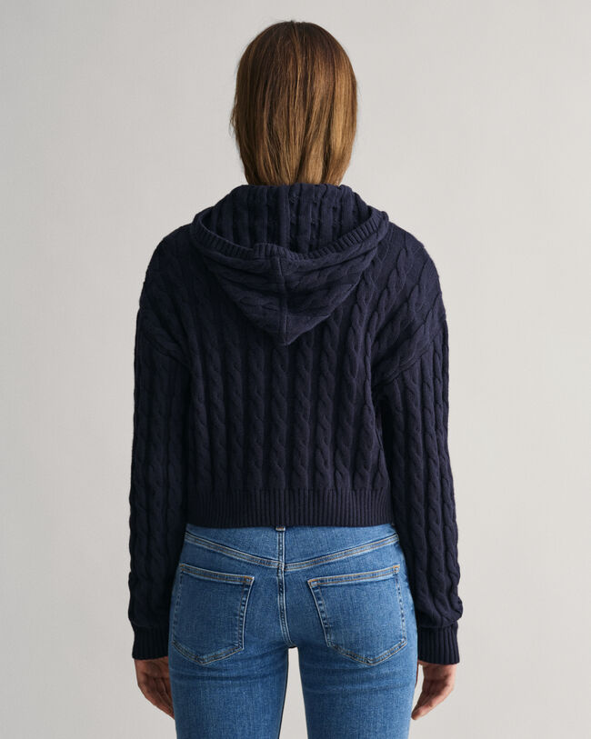 Teen Girls Shield Cropped Cable Knit Zip Hoodie