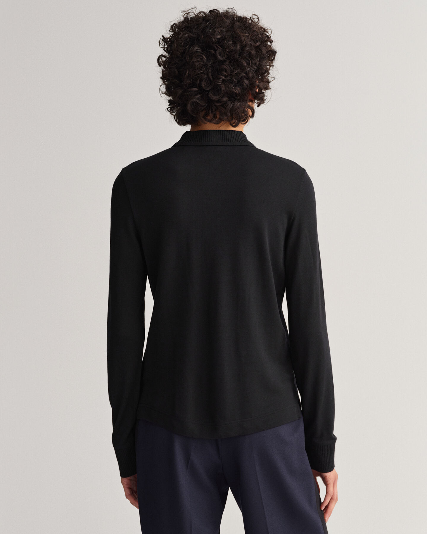 Detail Collar Long Sleeve Piqu&eacute; Polo Shirt