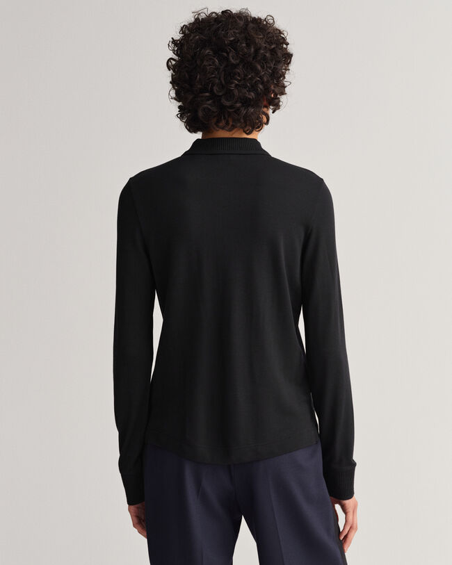 Detail Collar Long Sleeve Piqu&eacute; Polo Shirt