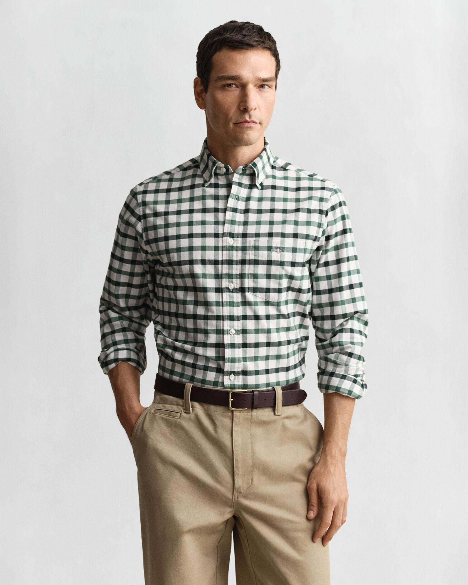 Regular Fit Checked Oxford Shirt — WOODY GREEN