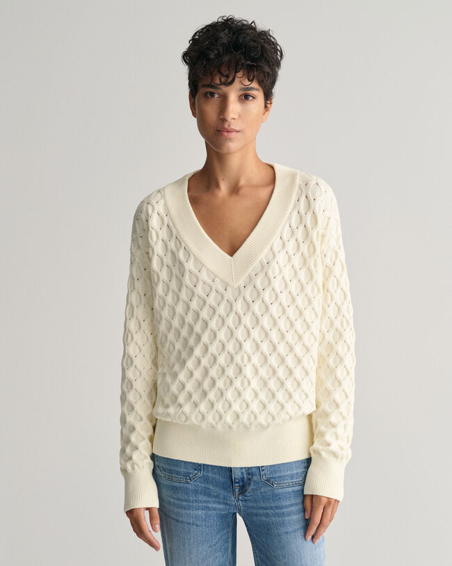 Textured Knit V-Neck Sweater