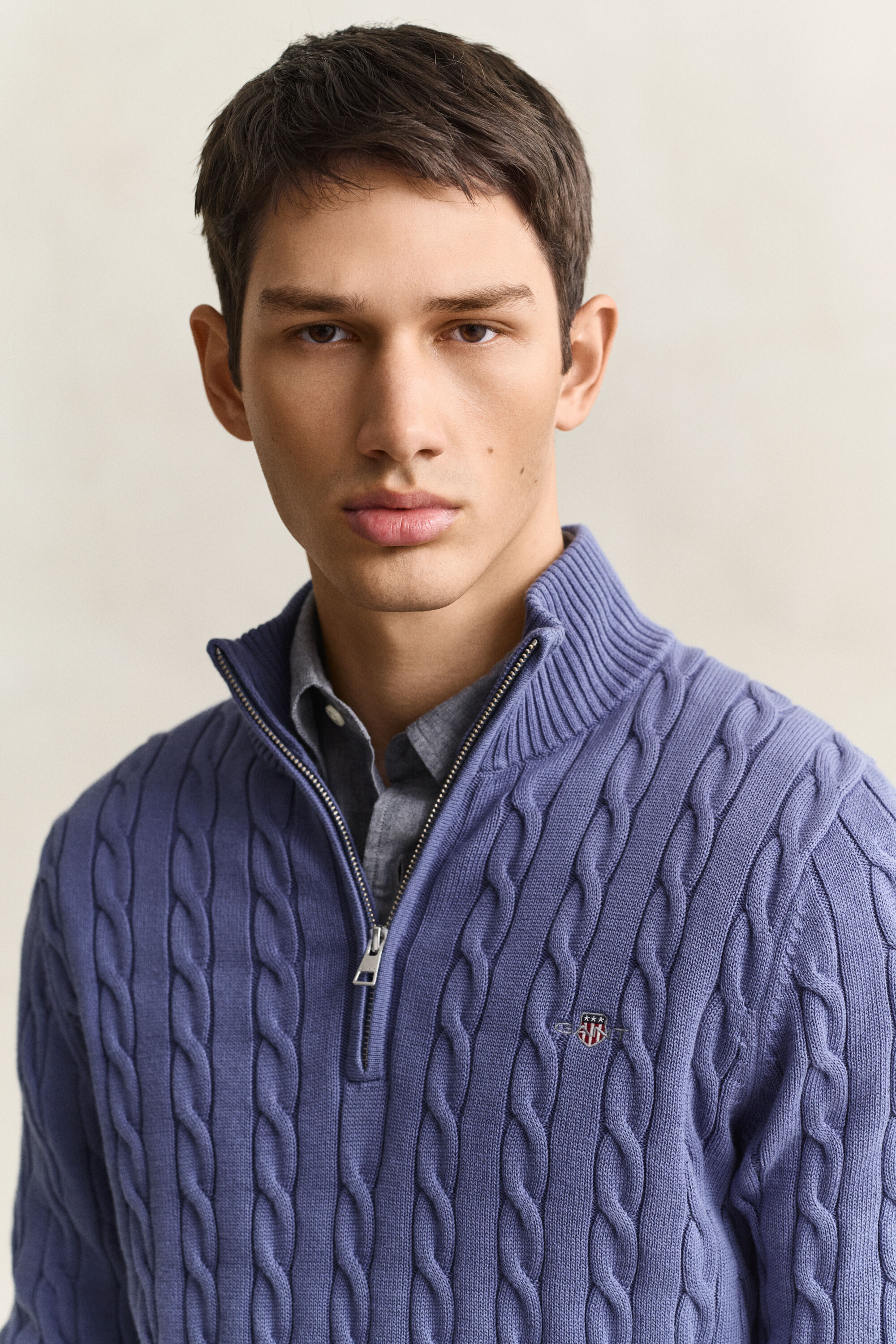 Cotton Cable Knit Half-Zip Sweater