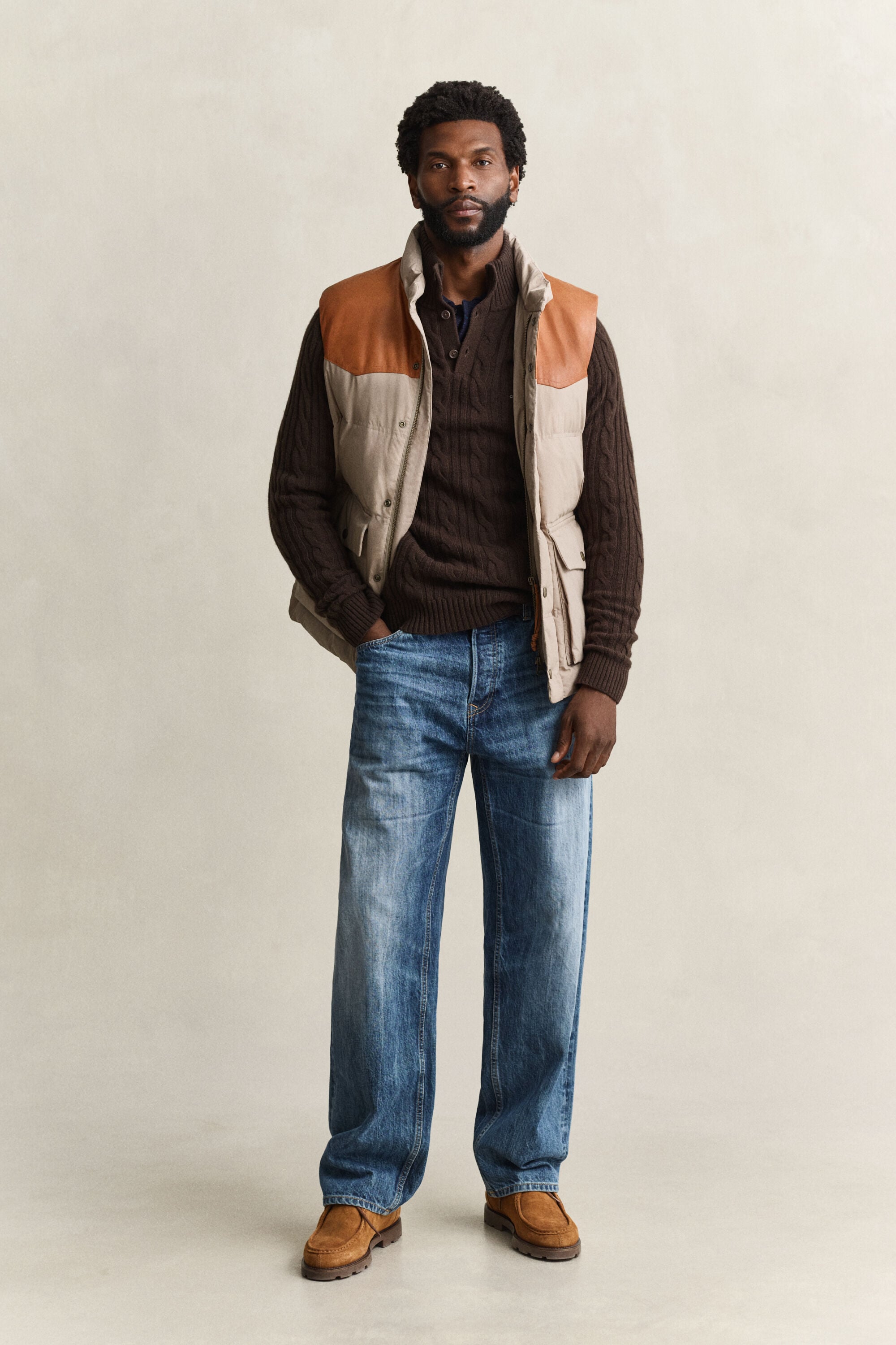 Lambswool Cable Knit Half-Buttoned Sweater