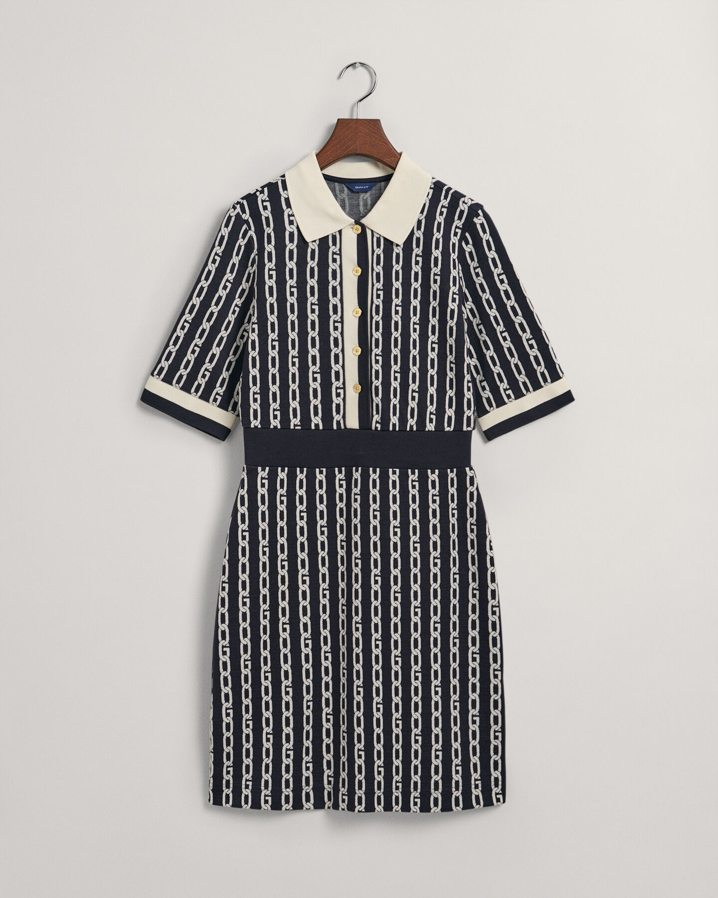 Chain Jacquard Mid Sleeve Polo Dress