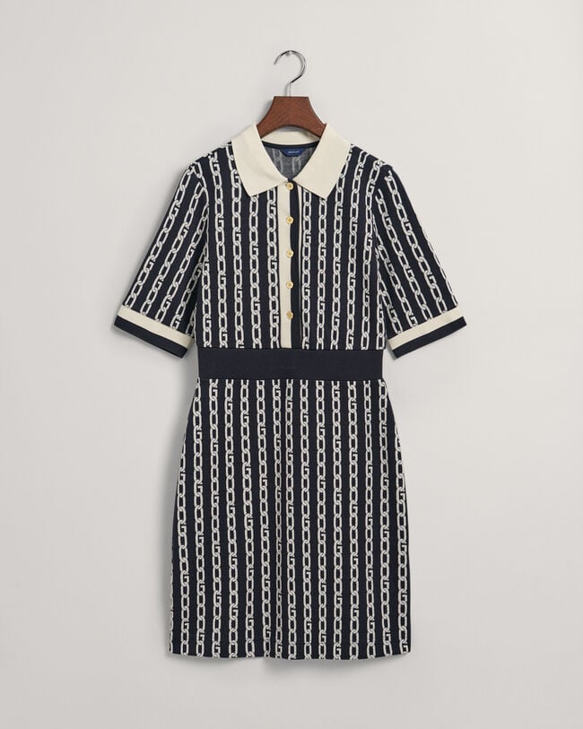 Chain Jacquard Mid Sleeve Polo Dress