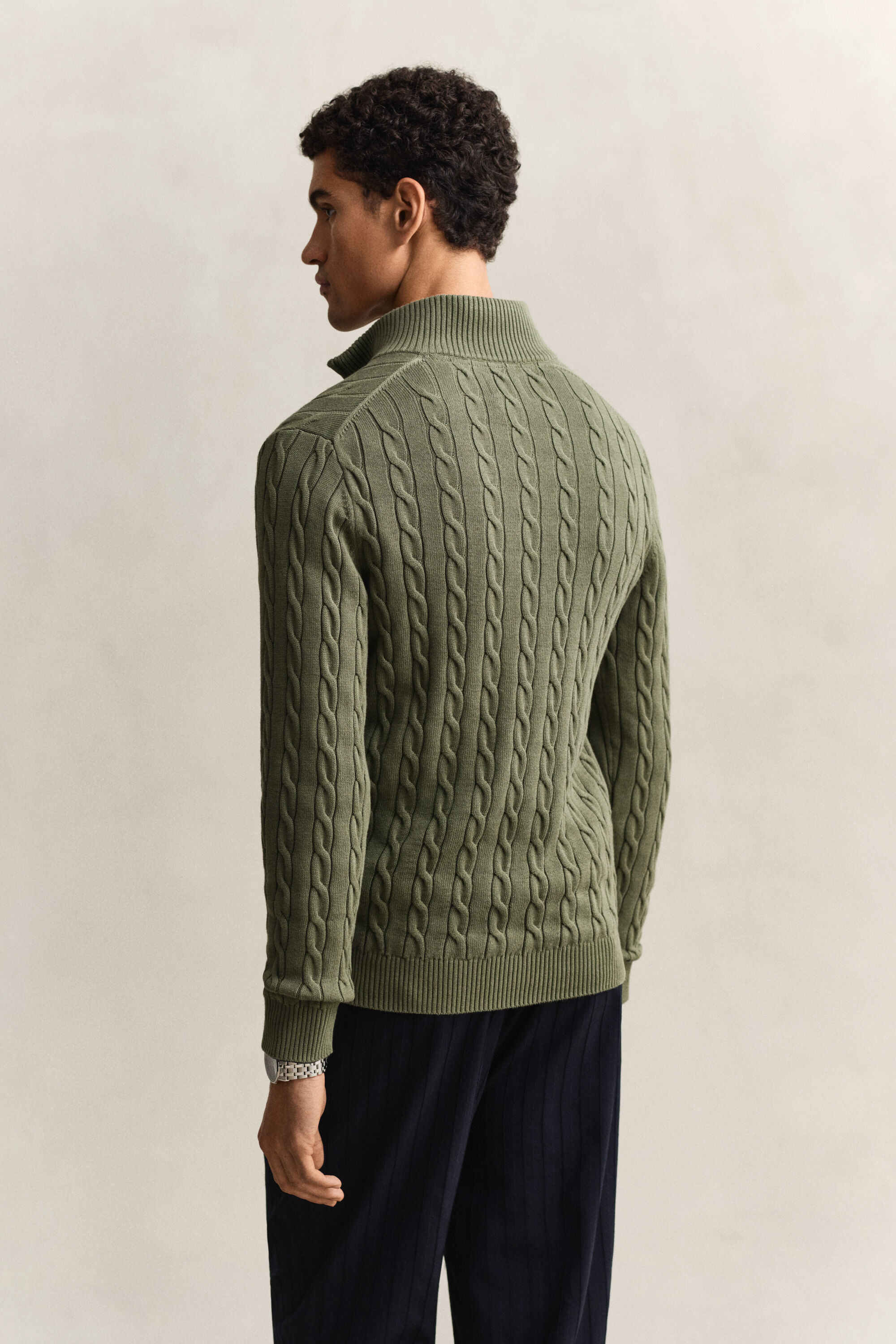 Cotton Cable Knit Half-Zip Sweater