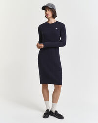 Stretch Cotton Cable Knit Crew Neck Dress