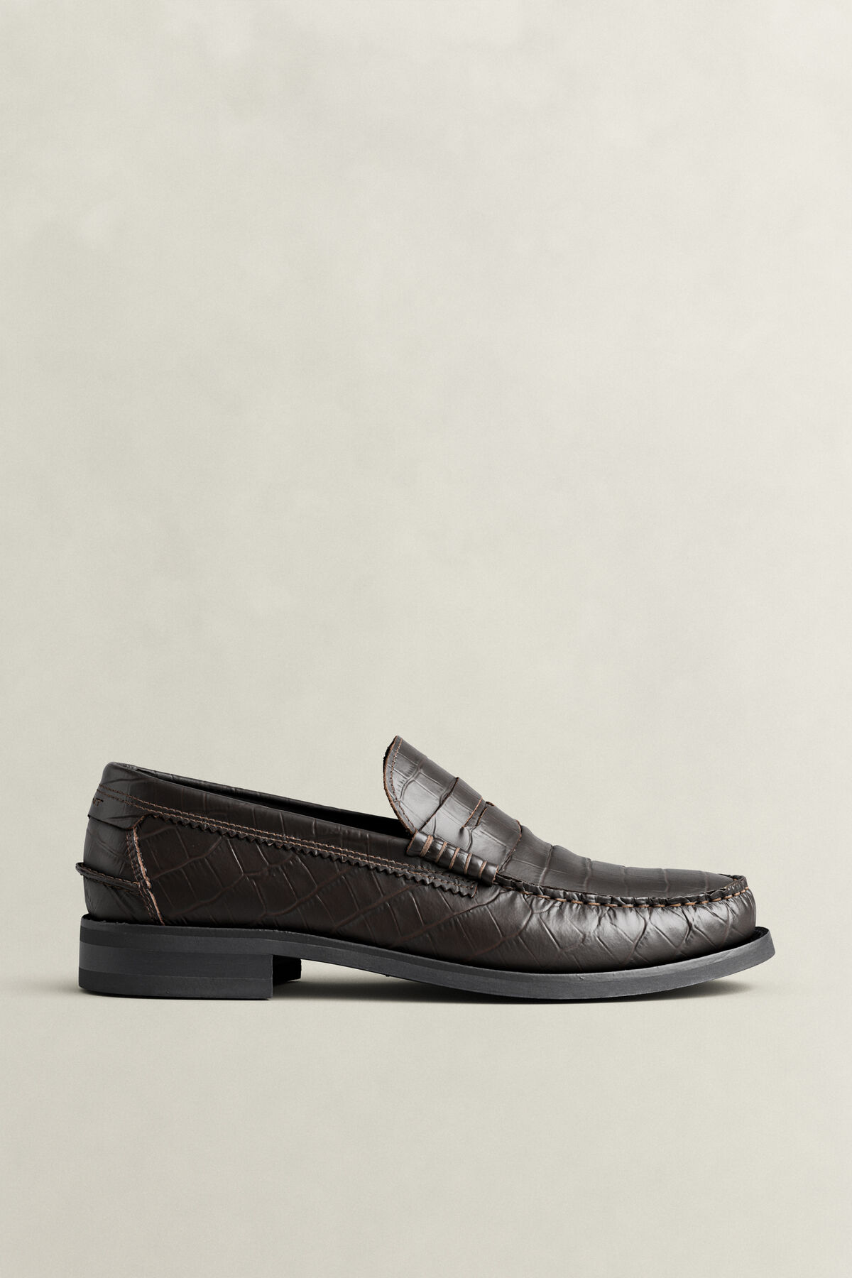 Lenkoxx Croc-Effect Leather Loafers — DARK BROWN
