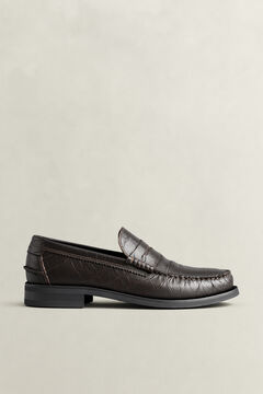 Lenkoxx Croc-Effect Leather Loafers — DARK BROWN 4