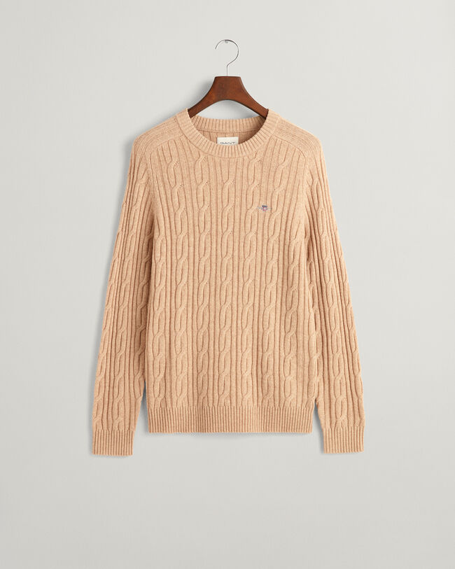 Lambswool Cable Knit Crew Neck Sweater