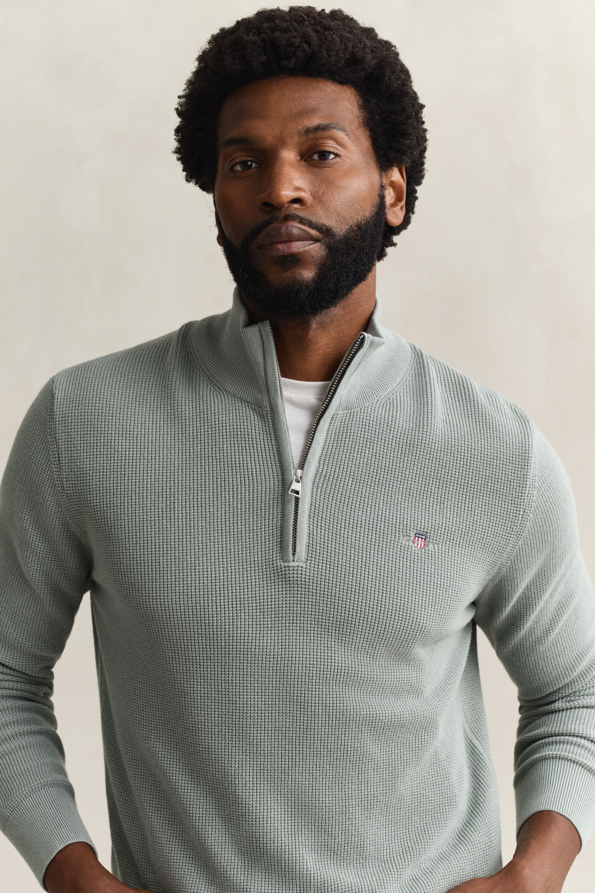 Textured Cotton Half-Zip Sweater
