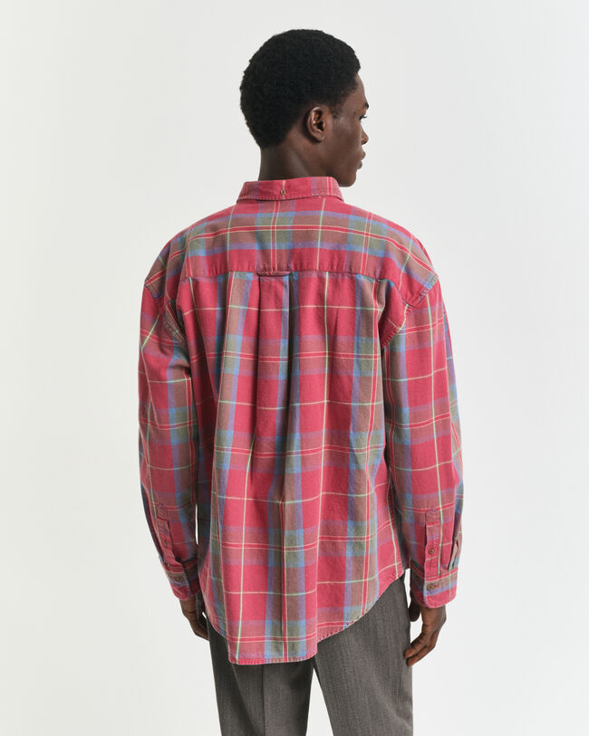 Oversized Washed Twill Checked Shirt