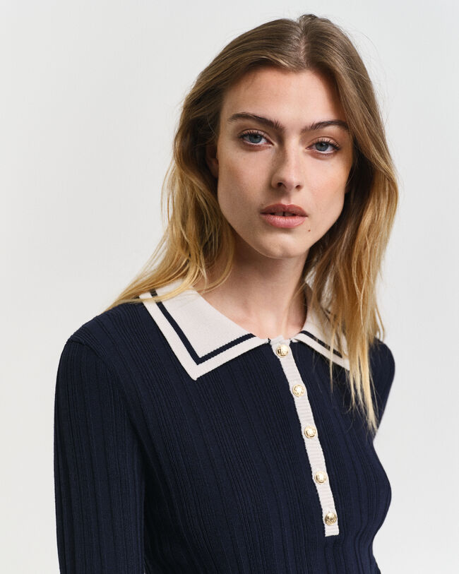 Contrast Ribbed Polo Sweater