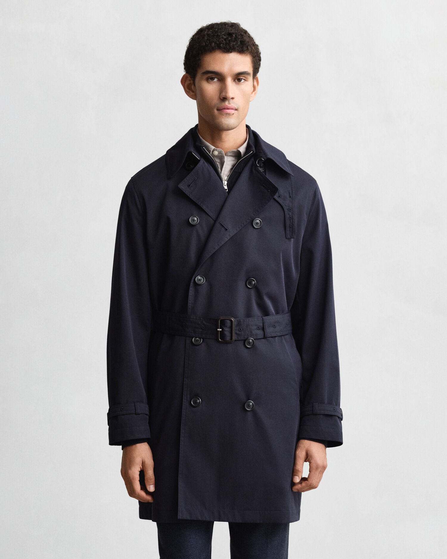 Cotton Blend Trench Coat — EVENING BLUE