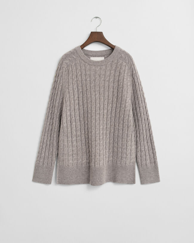 Wool Cable Knit Crew Neck Sweater