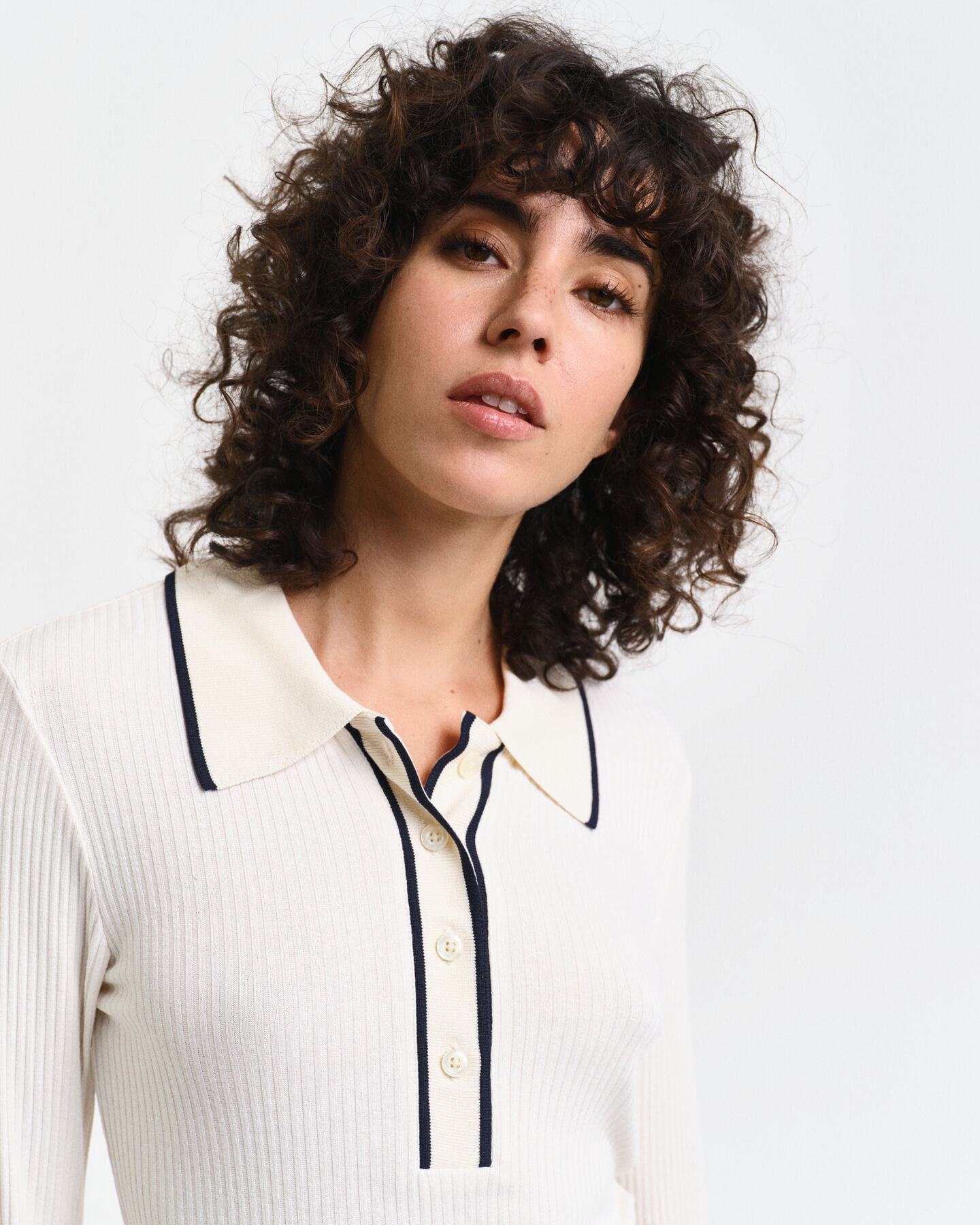 Ribbed Long Sleeve Polo Shirt