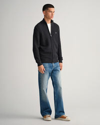 Cotton Texture Full-Zip Sweater