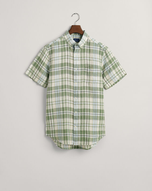 Regular Fit Linen Madras Short Sleeve Shirt