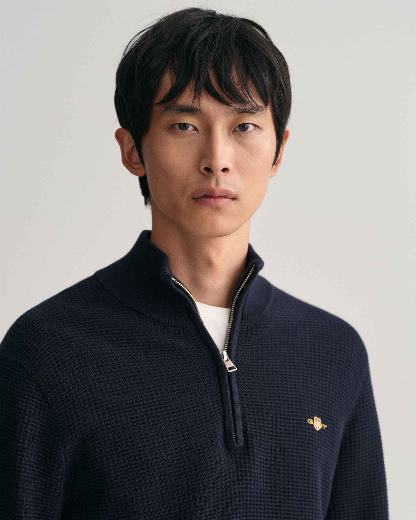 Textured Cotton Half-Zip Sweater