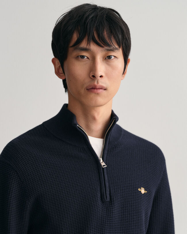 Textured Cotton Half-Zip Sweater