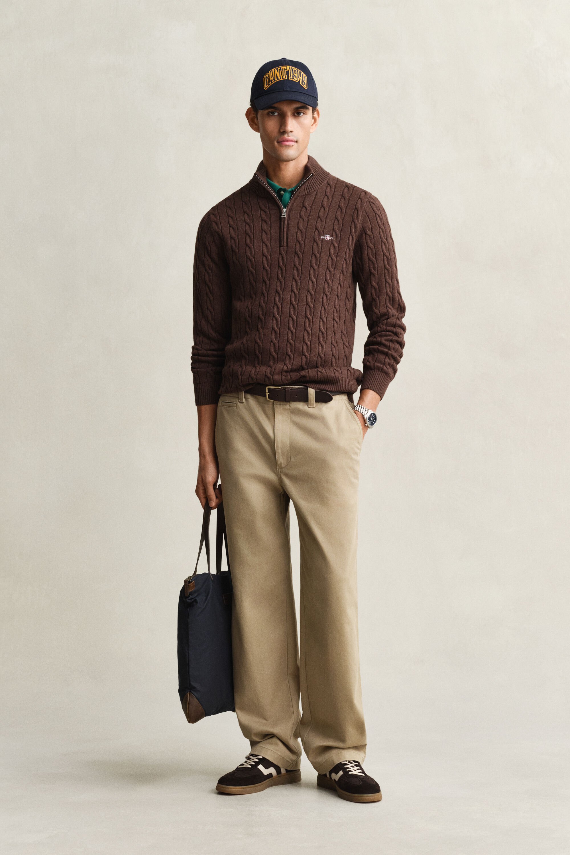 Cotton Cable Knit Half-Zip Sweater