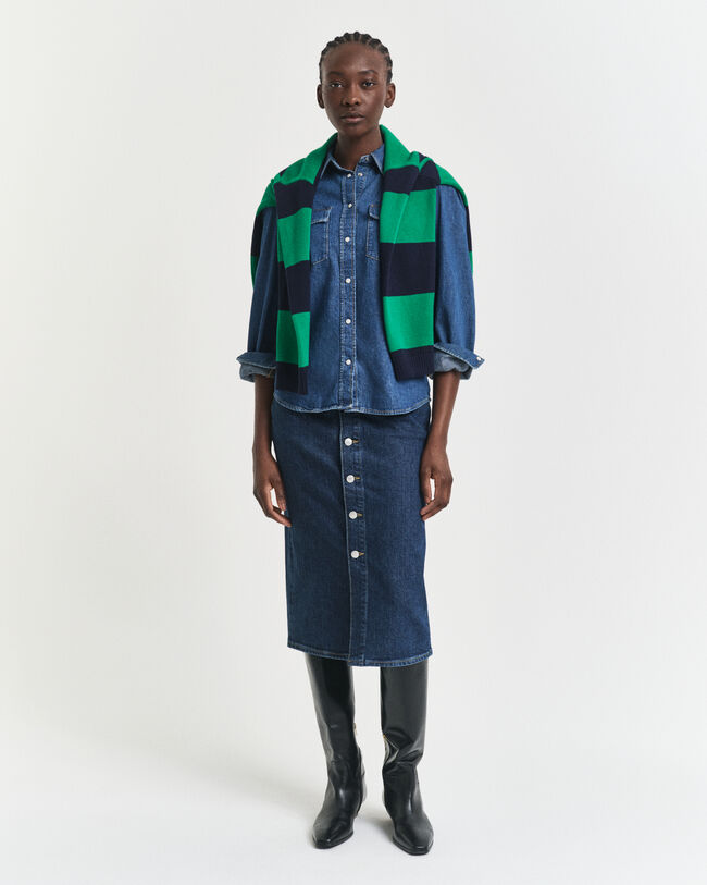 Buttoned Midi Denim Skirt