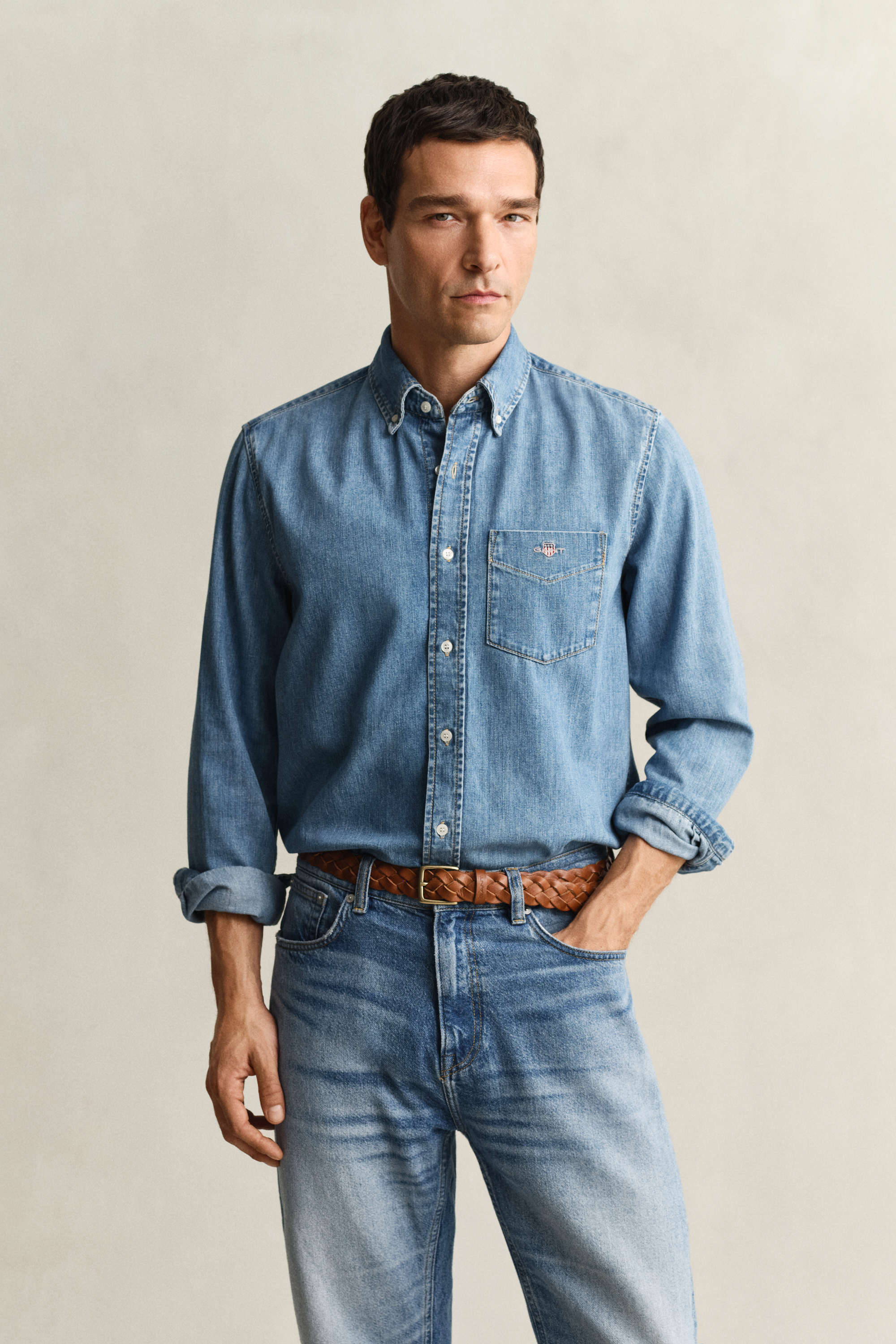 Gant Men's Light Blue Regular Fit Denim Shirt (M) Semi Worn In