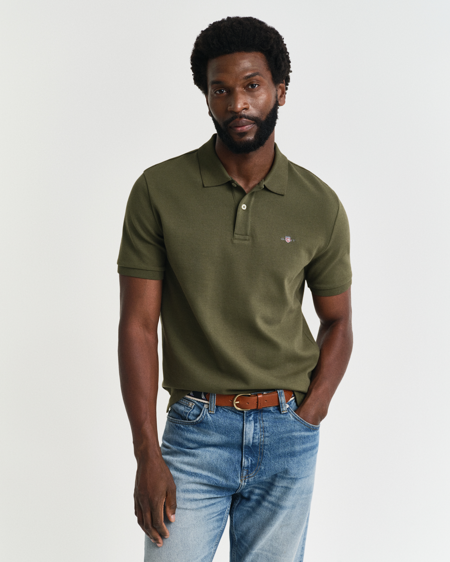 Gant Men's Green Textured Polo Shirt ) Xxl