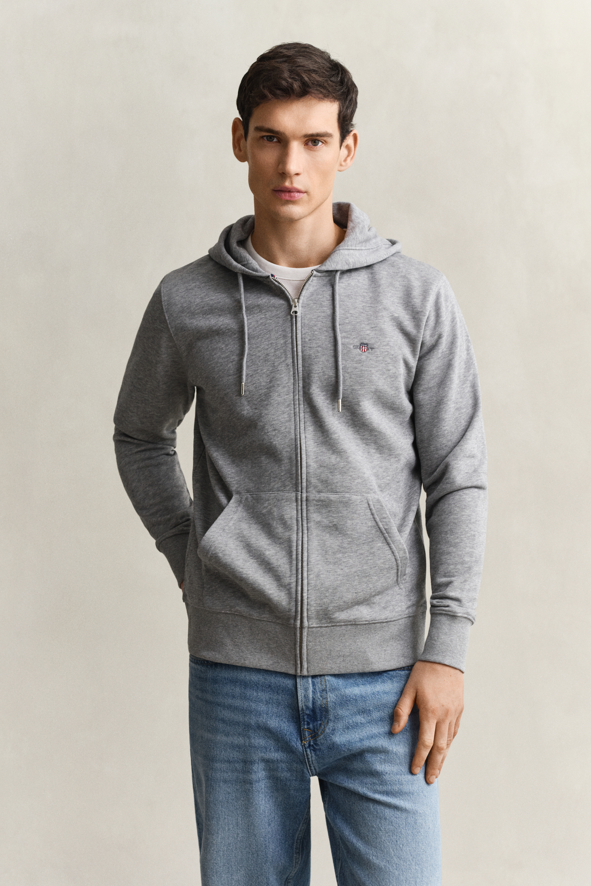 Gant Men's Grey Shield Zip Hoodie (4Xl) Melange